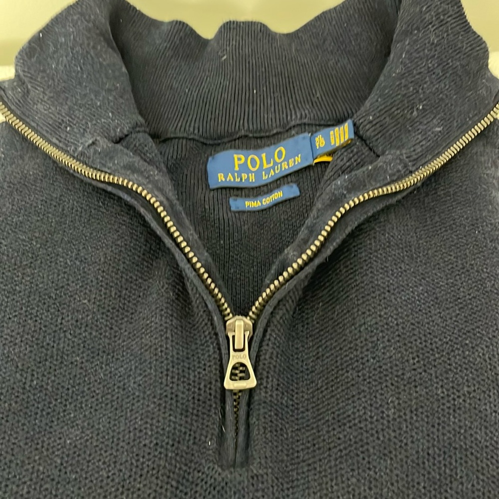 Polo by Ralph Lauren Size XL, 1/4 Zip Sweater 100% Pina Cotton, GUC. Navy Blue